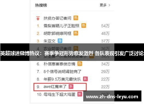 英超球迷微博热议：赛季争冠形势愈发激烈 各队表现引发广泛讨论